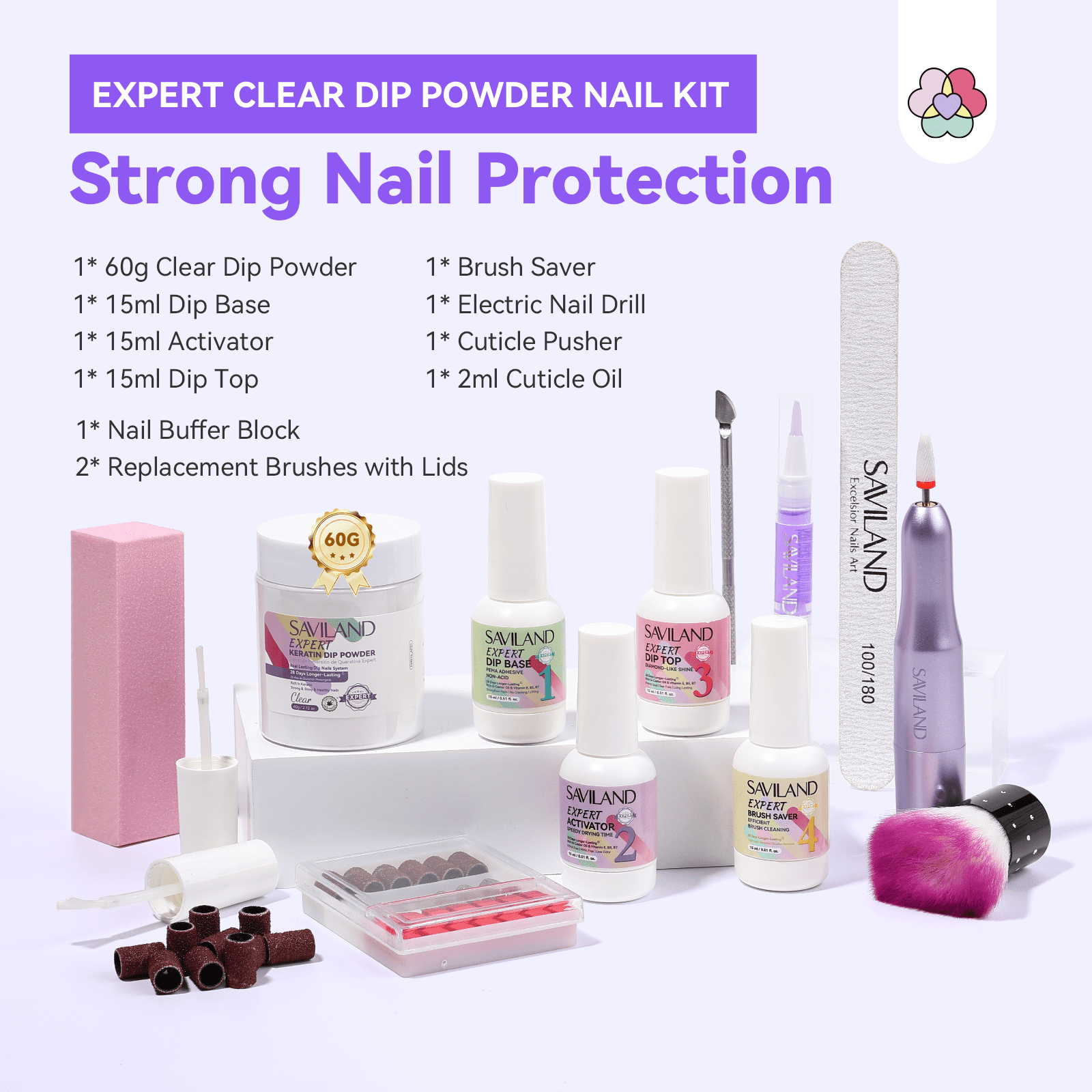 SAVILAND Dip Powder Nail Kit with Everything - 20 Colors Dipping Powder Nail Kit with Base Coat and Top Coat and Activator and Brush Saver Dip Powder Liquids Set