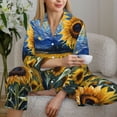 thumbnail image 5 of KLL Starry Sky Sunflower Print Women's Long Sleeve Pajamas with Pants Sleepwear Loungewear 2 Set-XX-Large, 5 of 7