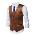 thumbnail image 5 of Feancey Weekly sale 2025 Mens Vintage Wool Blend Herringbone Tweed Leather Suit Vests Western Cowboy Slim Fit Grooms Dress Vest Waistcoats, 5 of 9