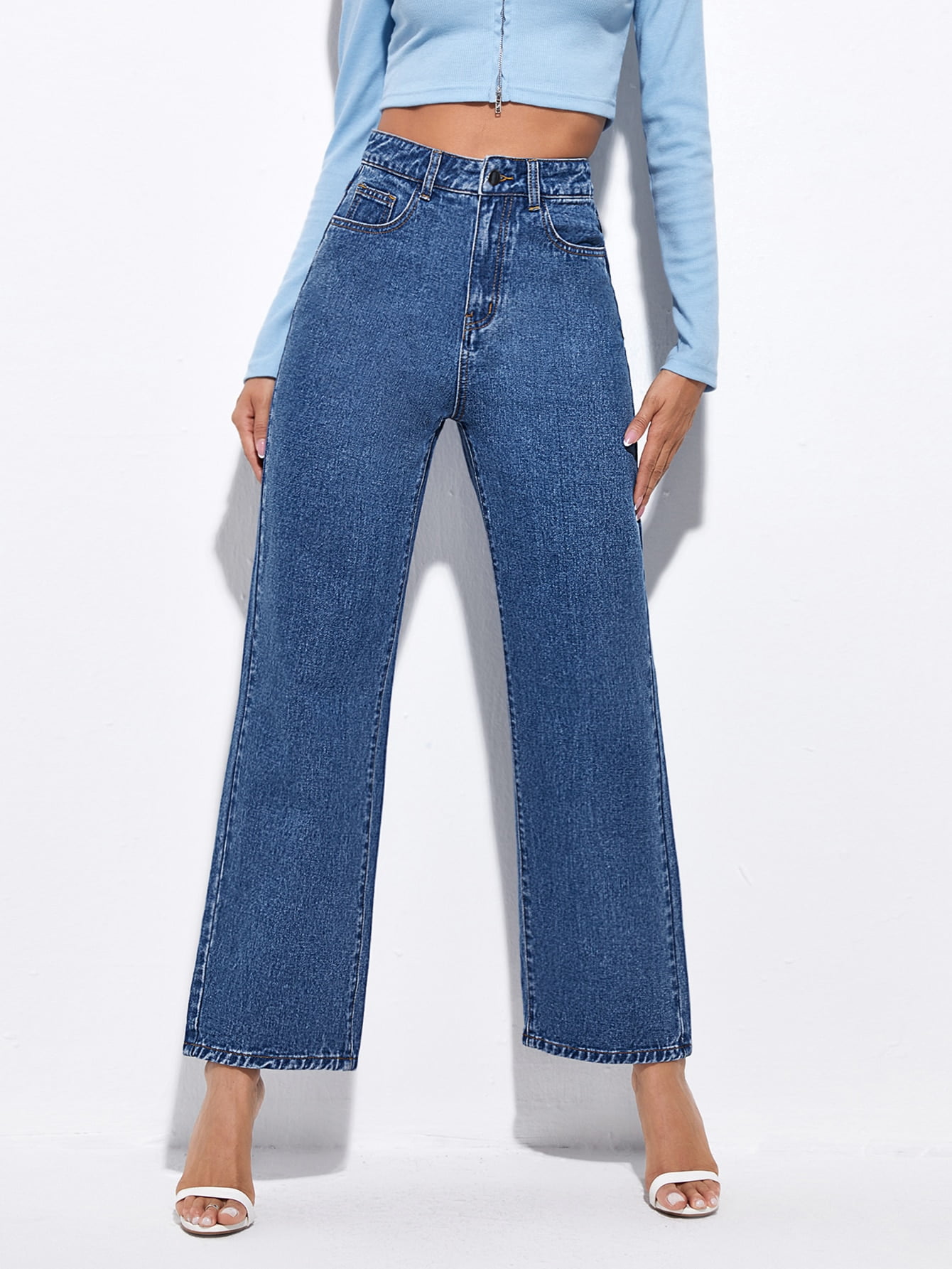 High Waist Straight Leg Jeans F006D 