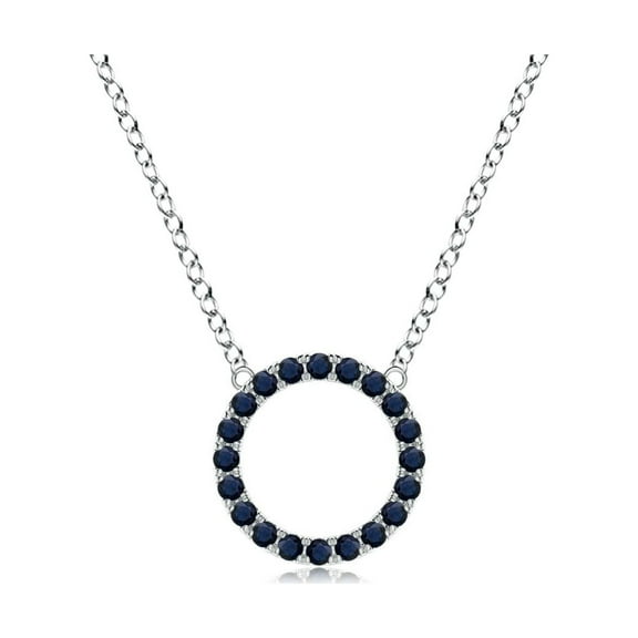 ANGARA Natural Blue Sapphire Open Circle Eternity Pendant in 14K White Gold for Women (Size-1.5mm) | September Birthstone, Anniversary, Jewelry Gift for Women | Natural Blue Sapphire Necklace