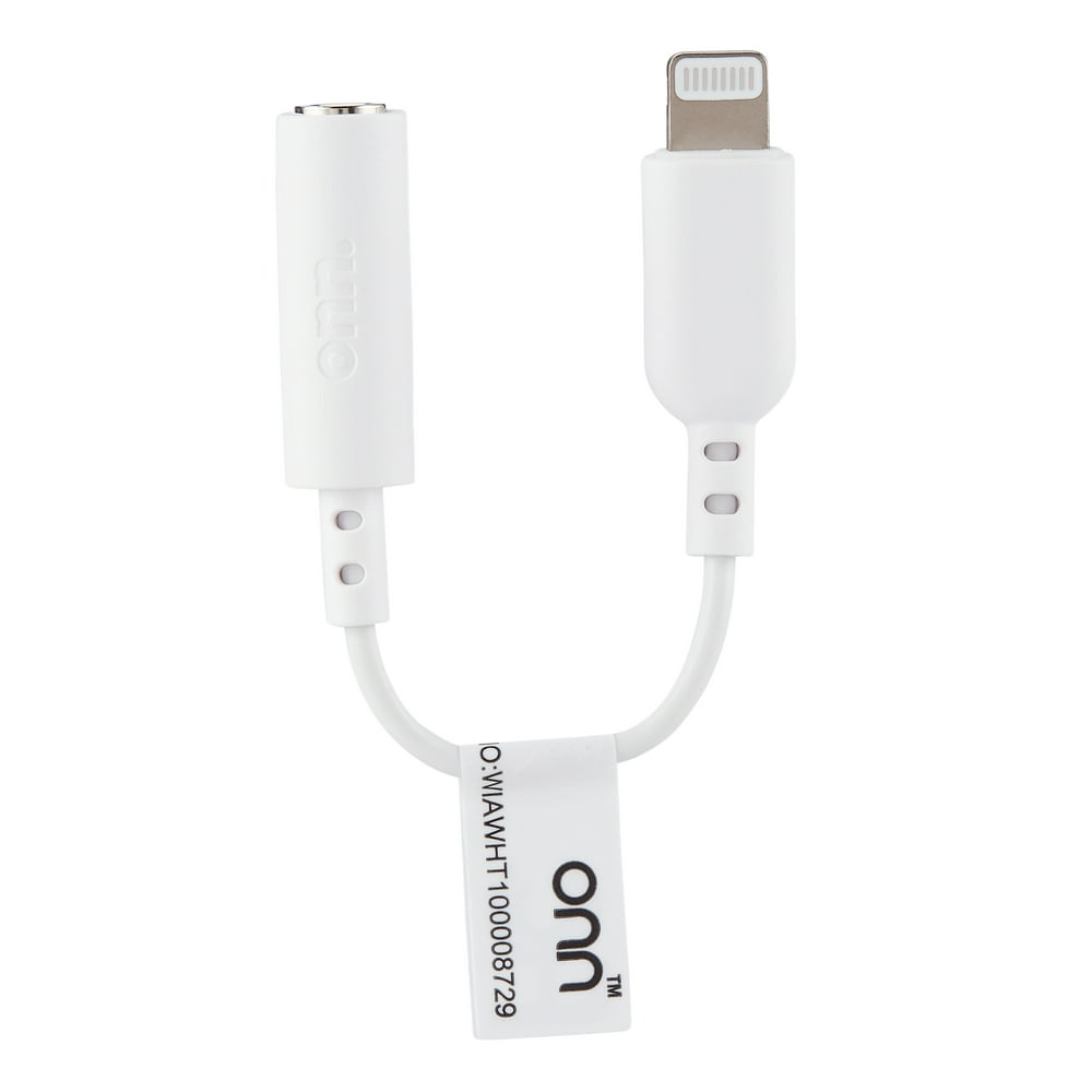 onn. Lightning to 3.5mm AUX Adapter White