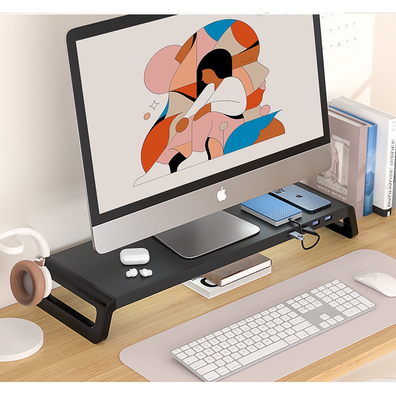 Liboer Monitor and Laptop Desk Stand with USB 3.0 HUB, Hold Up to 46 lbs, Black