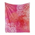 thumbnail image 1 of Mandala Soft Flannel Fleece Throw Blanket, Watercolor Paint Background Plain Hand Drawn Doodles Motifs Print, Cozy Plush for Indoor and Outdoor Use, 50" x 60", Pink Coral White, by Ambesonne, 1 of 6