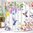 thumbnail image 4 of ZXMBF Cortina de ducha con diseño de colibrí y flores de acuarela, diseño de pájaros, mariposas, plantas florales, naturaleza, decoración moderna para el hogar, baño, bañera, tela impermeable de 71.7, 4 of 5