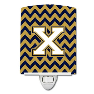 Caroline's Treasures CJ1057-XCNL Letter X Chevron Navy Blue and Gold Ceramic Night Light, 6x4x3", multicolor