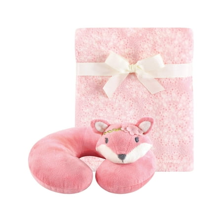 Hudson Baby Boy and Girl Travel Neck Support Pillow and Blanket Set, 2 Piece, Miss Fox
