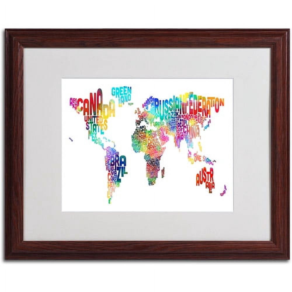 Michael Tompsett 'World Text Map' Matted Framed Art - 16x20 Inches - Wood Frame (MT0211-W1620MF)