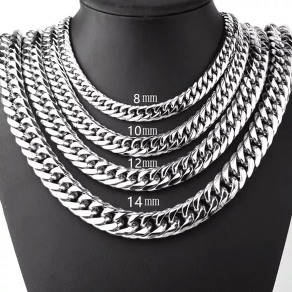 HOOUN Men's Silver Stainless Steel Necklace Link Curb Box Chain Fashion Chunky Gift-12mm-70cm