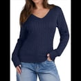 thumbnail image 3 of Suéter de Punto de Larga para Mujer, Jersey Ajustado con Cuello en V, Moda de Otoño, Atuendos Informales de Negocios para Otoño. Azul Marino L, 3 of 10