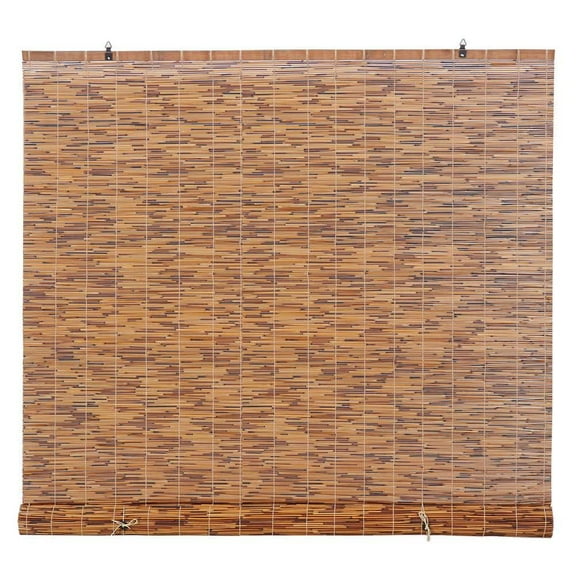 Cord Free Chocolate Light-Filtering Natural Bamboo Reed Roman Shades Manual Roll-Up Window Blinds 48 in. W x 72 in. L