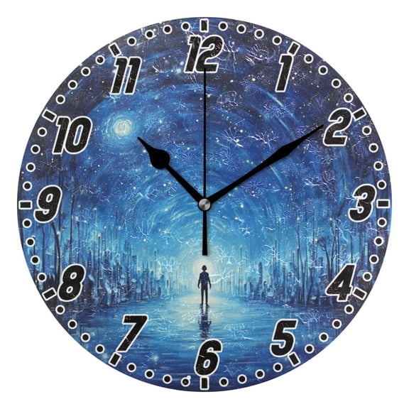 Dailycode Round Wall Clock Battery Operated Silent Non-Ticking Hanging Clock 10" Person Stands on Endless Road