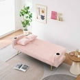thumbnail image 2 of FFH 74" Loveseat Sleeper Futon Sofa Bed, Corduroy Sofa for Living Room, Convertible Futon Couch with 3-Level Adjustable Backrest and Cup Holders, Pink, 2 of 7