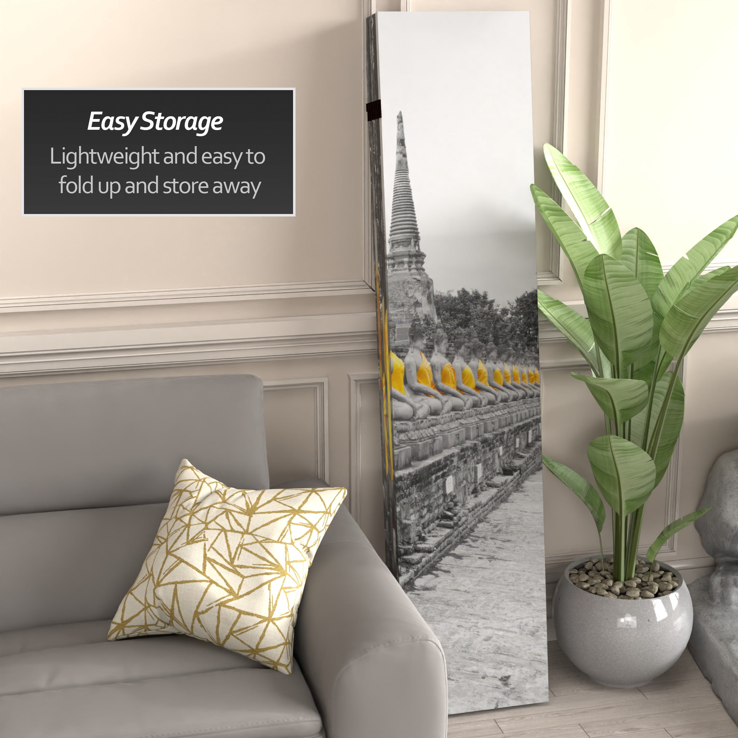 6 ft. Tall Golden Buddha Canvas Print Folding Screen Room Divider