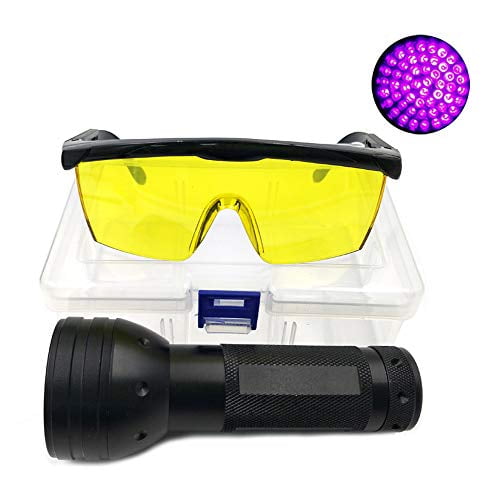 Nikauto UV Flashlight Black Light 51 LED Flashlight and UV Protective Glasses Goggles Detector Tool for Detecting pet Cat Dog Urine Repairing car Checking Money