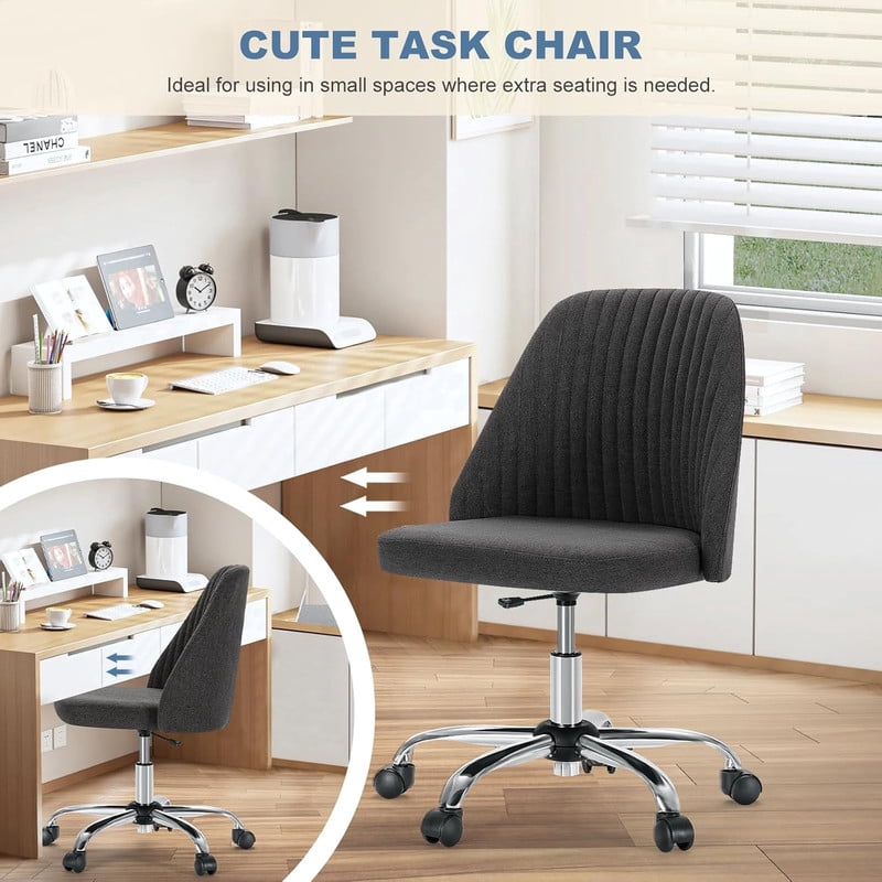 Sybels Modern Office Chair: Armless Swivel Desk Chair with Wheels, Adjustable Height Rolling Task Chair for Home,Dark Gray