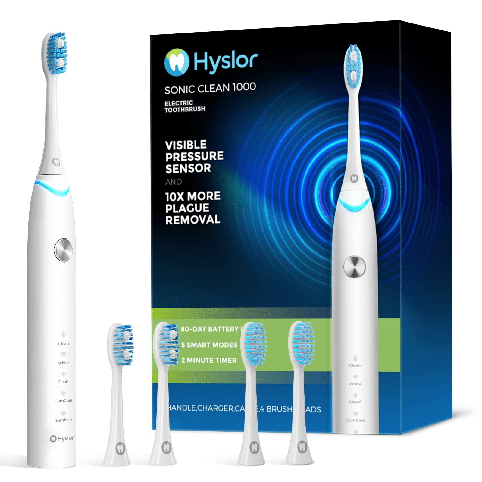 Hyslor Electric Toothbrush, Sonic Rechargeable Power Toothbrush with 4