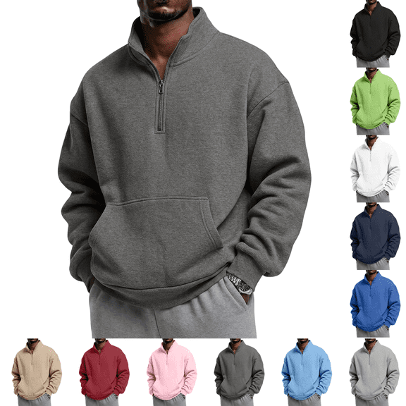Mens Quarter Zip Pullover Mock Neck Sweaters Men Golf Sweatshirt Silky Sheen Soft Fabric, Long Sleeve Pullover, Stretch, Lightweight, Wrinkle-Free Loose Fit, Collared, Casual Travel Golf