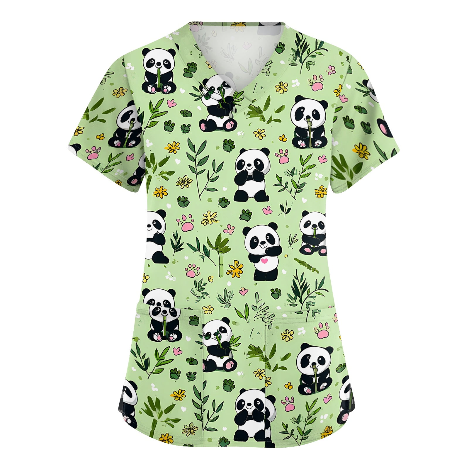 Womens Scrub Tops Cute Animals Print V Neck Short Sleeve Shirts Stretch Nurse Uniform Medical Scrubs with Pockets