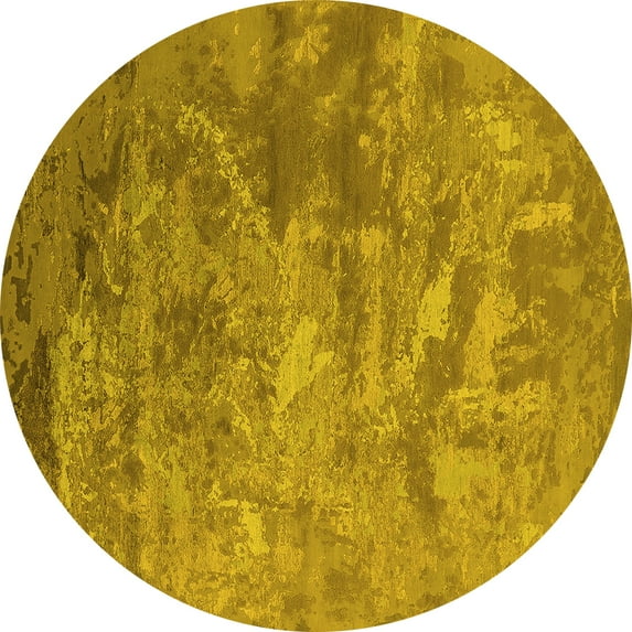 Ahgly Company Indoor Round Oriental Yellow Industrial Area Rugs, 4' Round