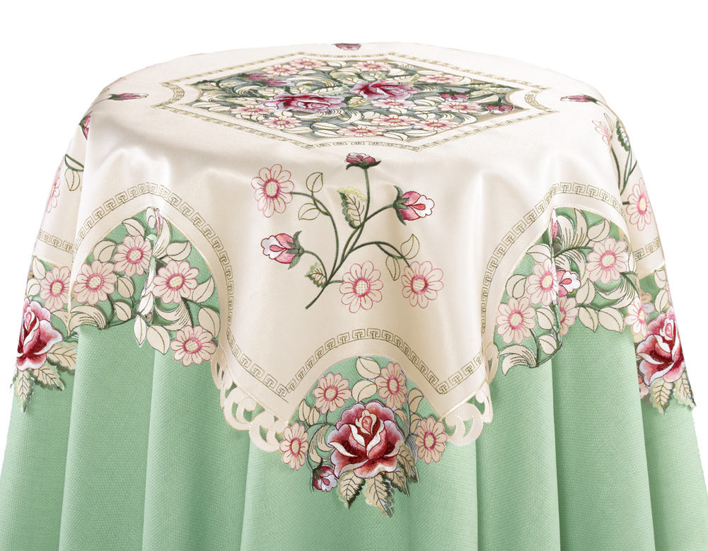 Collections Etc Embroidered Rose Decorative Table Linens Cream/Red