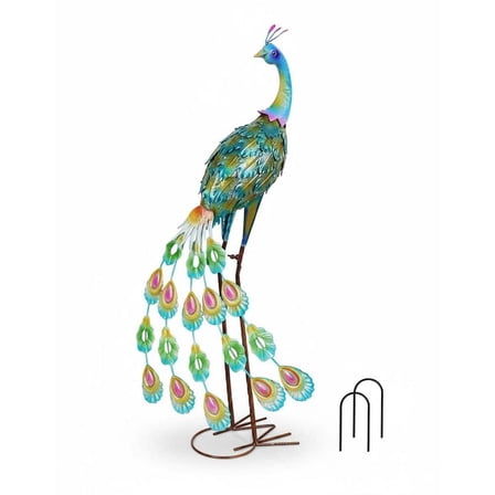 34" Large Metal Standing Peacock Statue - Garden/Patio/Backyard Decor