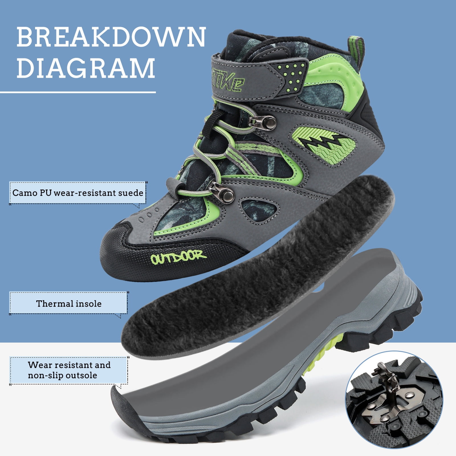 FANGFIUP Boys Snow Boots Winter Waterproof Antiskid Boots Hiking Outdoor Shoes Booties for Unisex Kids (Little Kid/Big Kid)