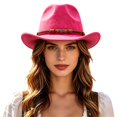 thumbnail image 3 of Womens Hat Unisex Western Cowboy Hat Retro Wool Fedora Classic Style Hot Pink One Size, 3 of 5
