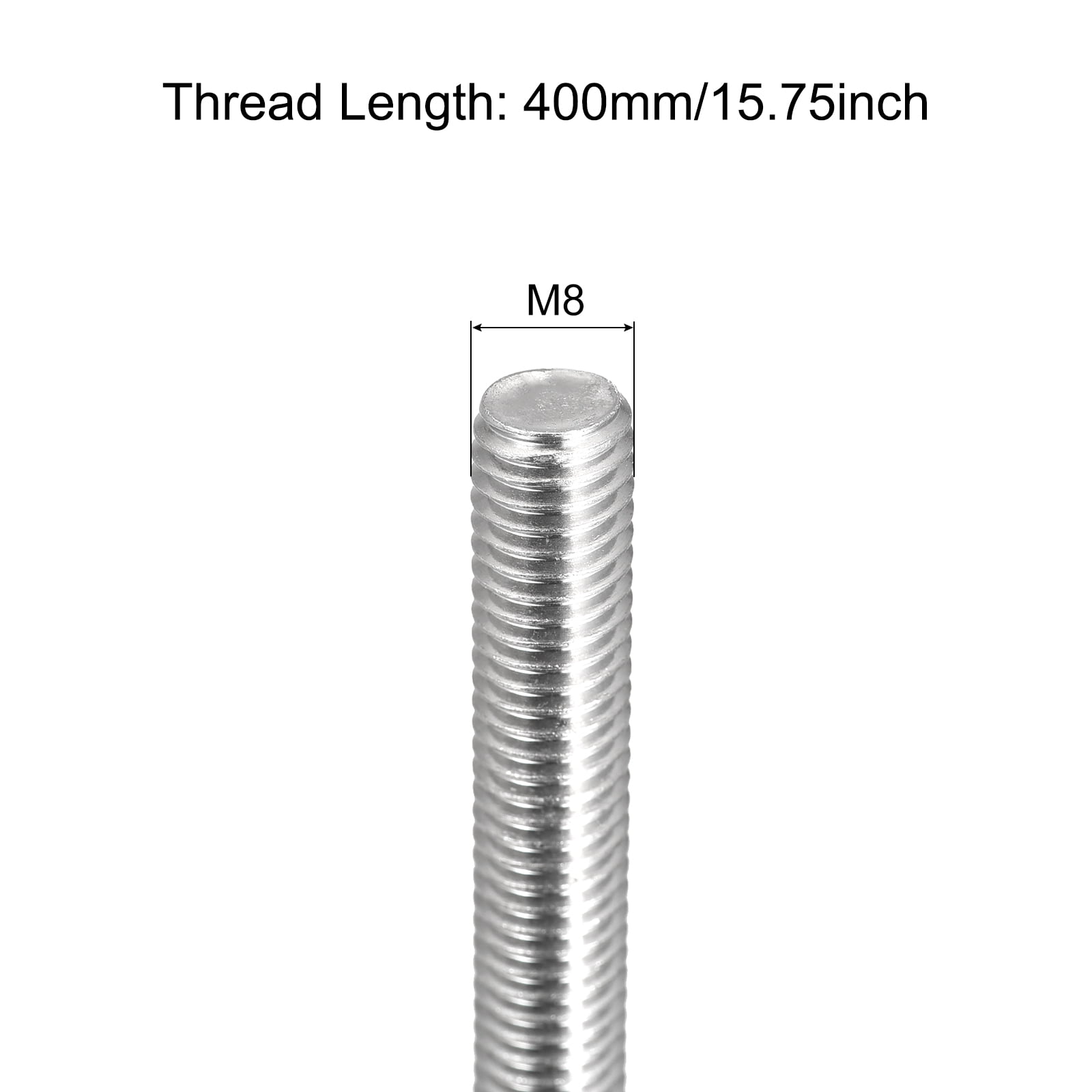 Uxcell Fully Threaded Rod M8 x 400mm 1.25mm Thread Pitch 304 Stainless Steel Right Hand Threaded Rods Bar Studs 3 Pack
