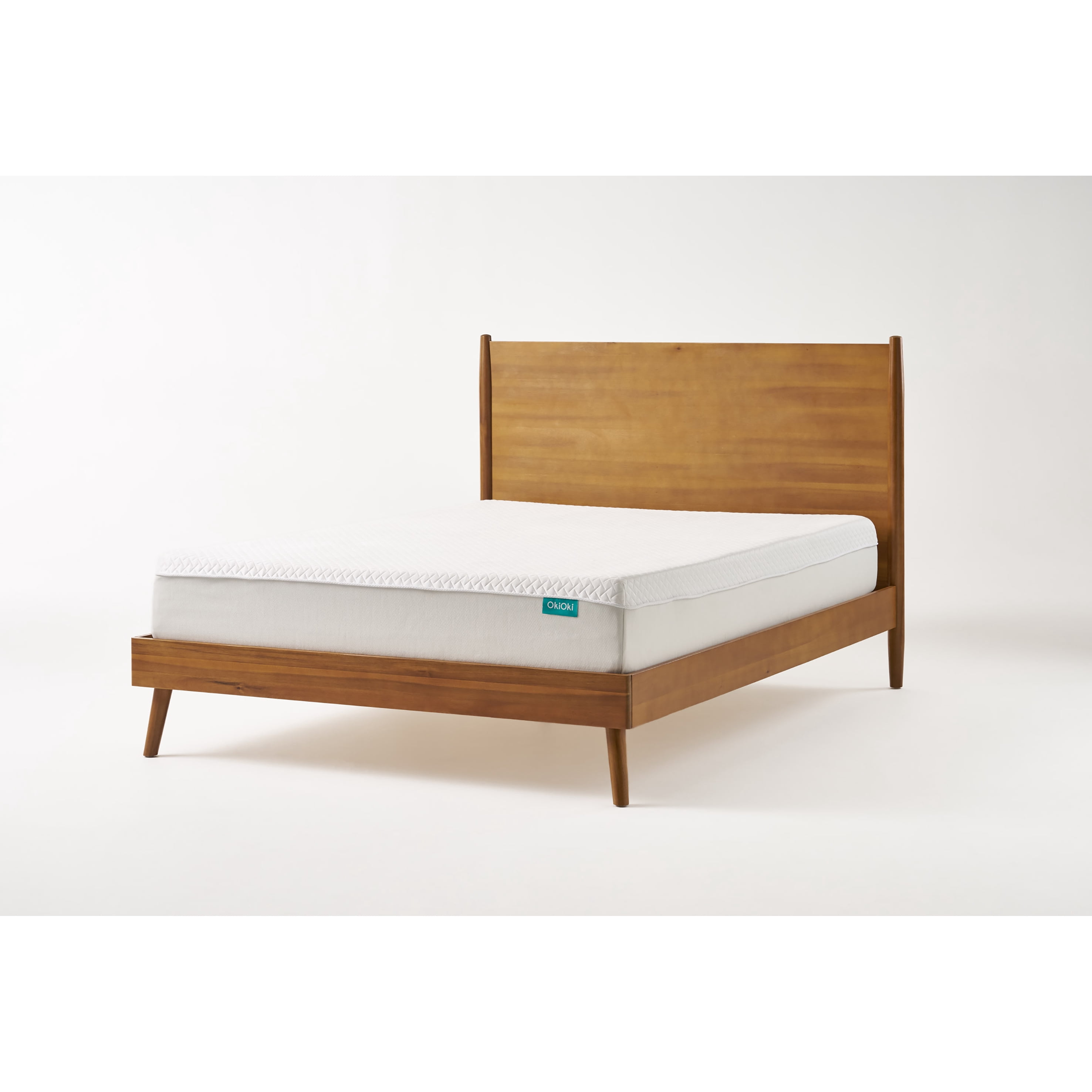 Mintazer Queen Platform Bed Frame, Mid-Century Bed with Panel Headboard & Splayed Legs, No Box Spring Required, Natural