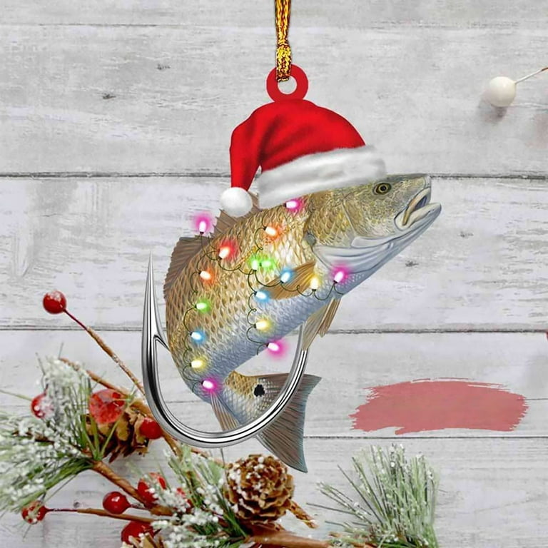 Christmas Decorations Personalized Green Bass Fish Largemouth Flat 2D Christmas Ornaments Tree Decorations Rear View Mirror Accessories Mini Christmas