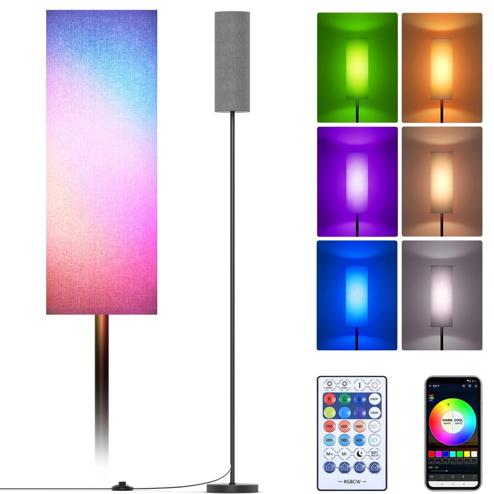 Floor Lamps for Living Room, Modern RGB Standing Lamp with App Control & Remote Control, Stepless Dimmable Color, Tall Reading Lamp for Bedroom, Study Room, Office