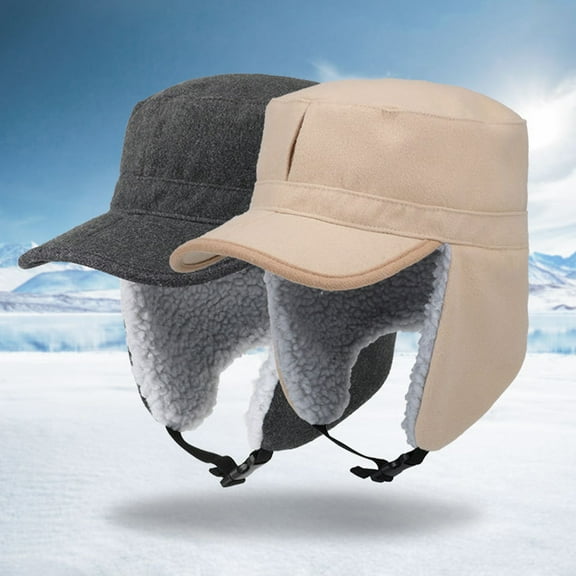 Men's Fleece Warm Winter Hats with Visor Windproof Earflap Skull Cap