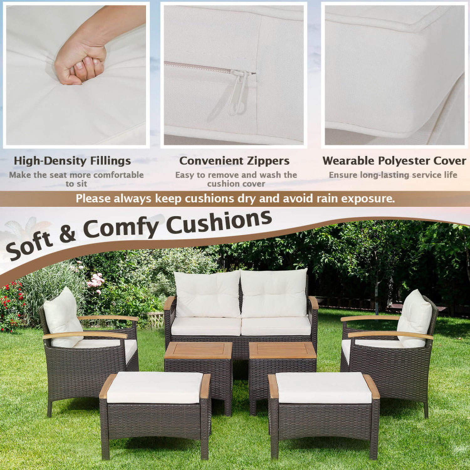 Aimee Lii 7 Pieces Rattan Patio Conversation Set with Acacia Wood Tabletop, Outdoor Patio Furniture Set Aimee Lii 7 Pieces Rattan Patio Conversation Set with Acacia Wood Tabletop, Outdoor Patio Furniture Set