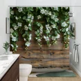 thumbnail image 2 of Rustic wood panel with green vines and white flowers Shower Curtain Green plants Polyester fabric Shower Curtains Bathroom r, 2 of 7