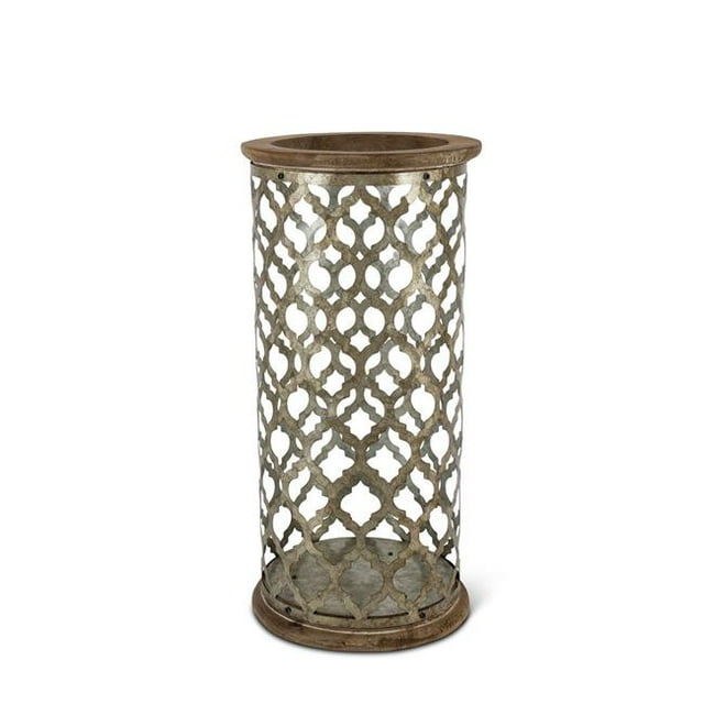 Gerson 44134EC 17.5 in. Rustic Lantern with Wood Base - Galvanized Metal - Brown
