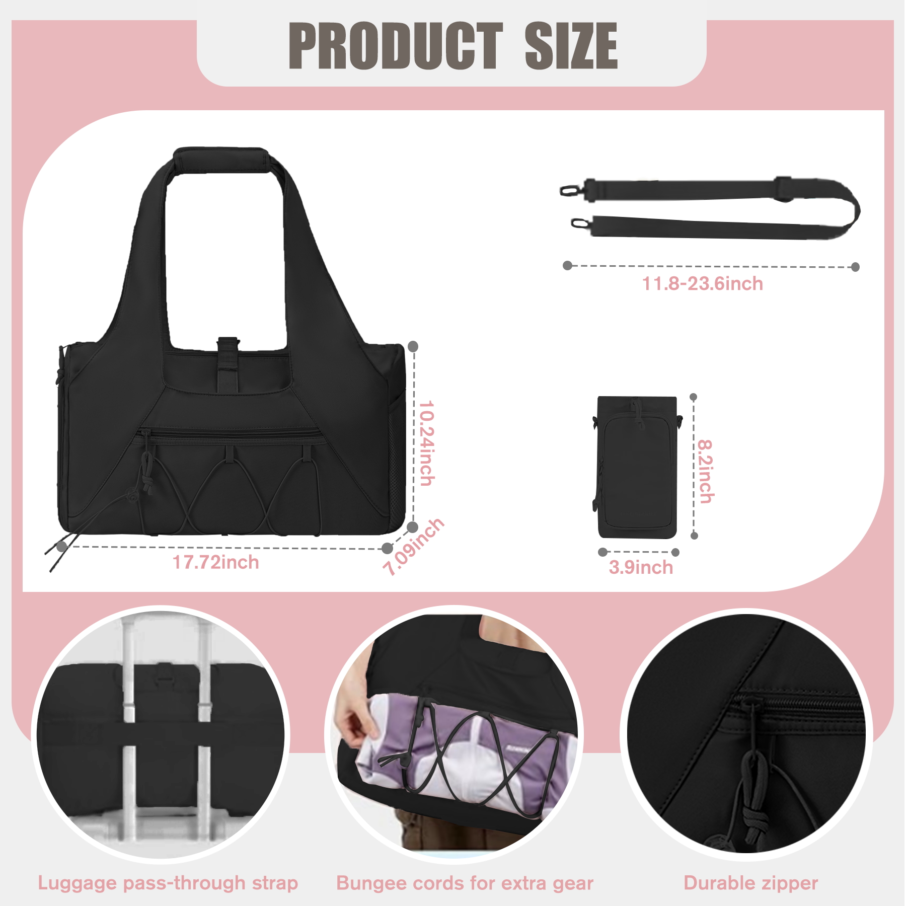 stillithou Waterproof Gym Bag Women Men, Foldable Sports Duffle Bag with Water Bottle Carrier Bag, Lightweight Travel Duffle Bag with Shoe Compartment for Gym, Yoga, Travel, Black
