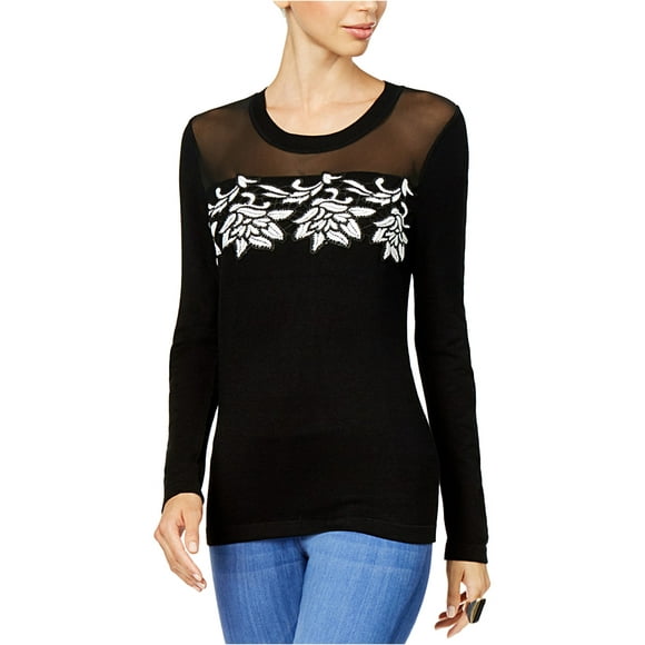 Thalia Sodi Womens Illusion Pullover Sweater, Black, Small