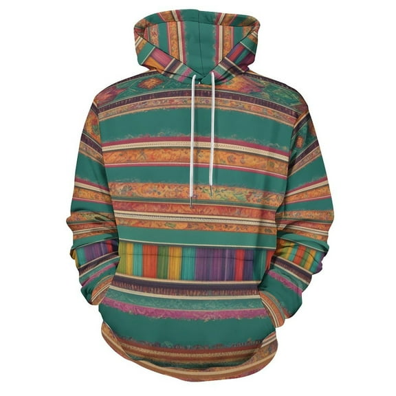 POBUDS Hoodie, Regular Fit Sporty Pullover Hooded Sweatshirt for Men Women Mexican BOHO Strips S