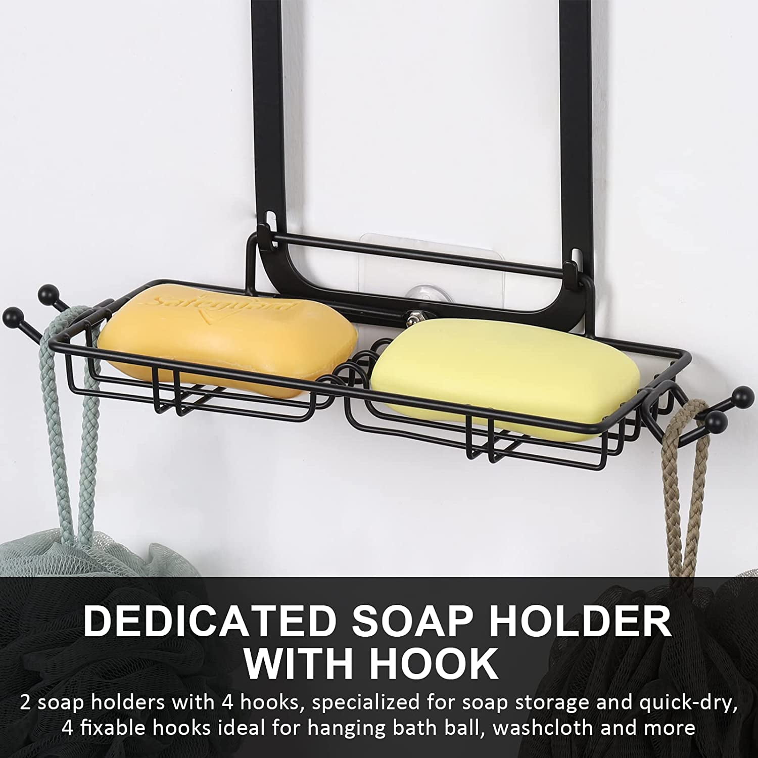 Over Head Shower Caddy Basket with Hooks, 3 Layers Bathroom Storage Rack Shelf