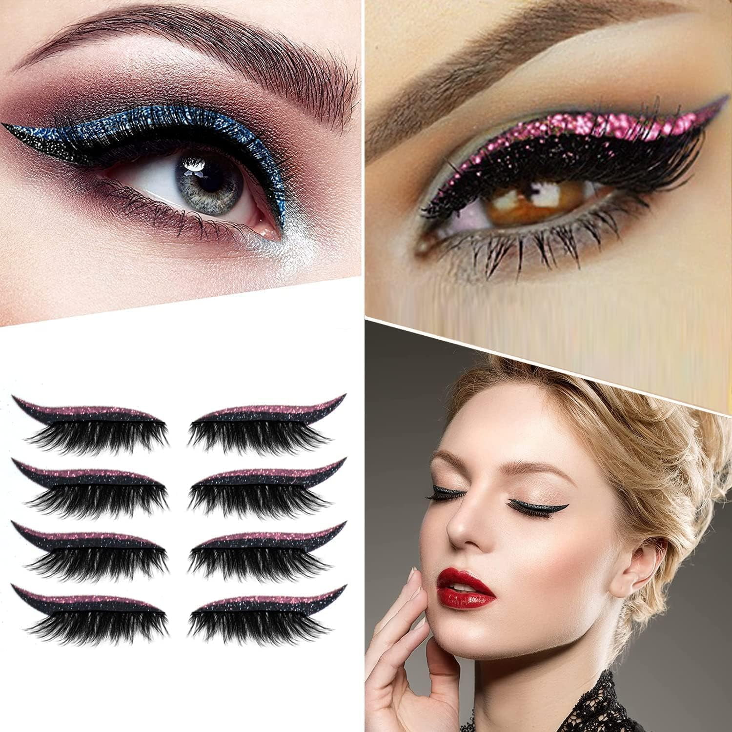 Eyeliner Stickers,Glitter Eyeliner Stickers 8 Pairs Eyelash Stickers Reusable Eyelid and Eyelash Stickers Makeup Stickers Waterproof