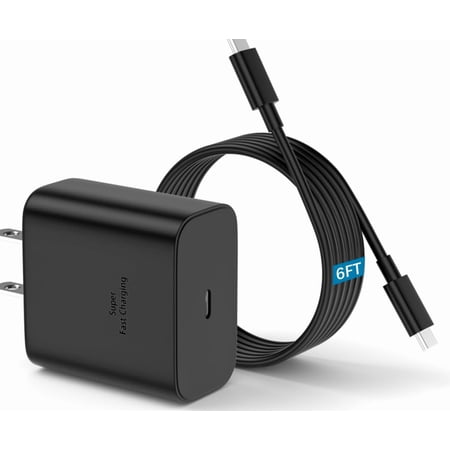 45W Super Fast Charger W/ 6FT Type C USB Cable Cord For Samsung, Black Type C Charging USB C Android Phone Charger for Samsung Galaxy S24 Ultra / Plus/ S23/S22/Note 10/20/S20/S21, Galaxy Tab S7/S8/S8