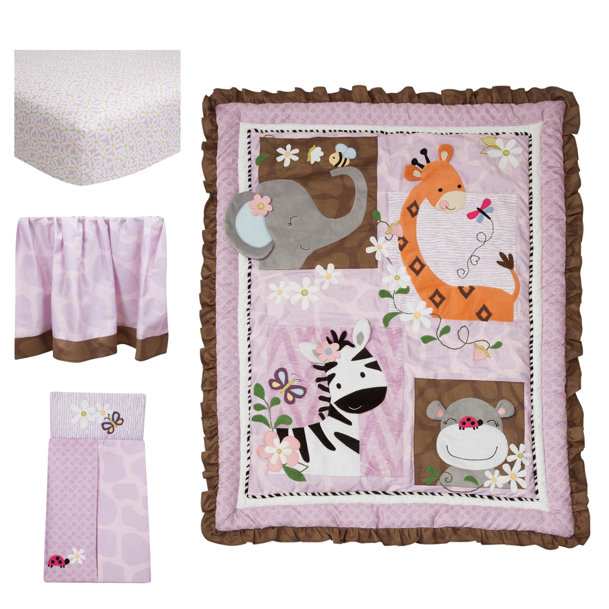 Lambs & Ivy Ladybug Jungle 4-Piece Crib Bedding Set - Brown, Purple, Animals