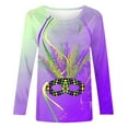 thumbnail image 4 of Aloohaidyvio Mardi Gras Clothing,Womens Mardi Gras Party Top Long Sleeve Mask Shiny Glitter Print Crew Neck T-Shirt, Mardi Gras Shirts, 4 of 5