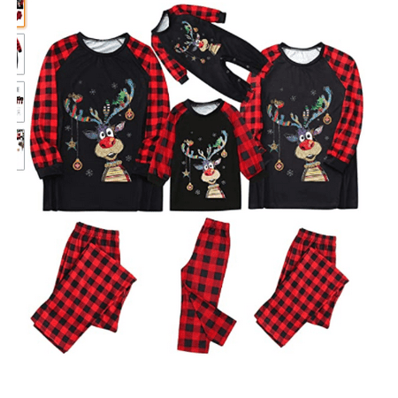 

Matching Family Christmas Pajamas Xmas Holiday Sleepwear Printed Top Red Plaid Pants Long Sleeve PJs Set