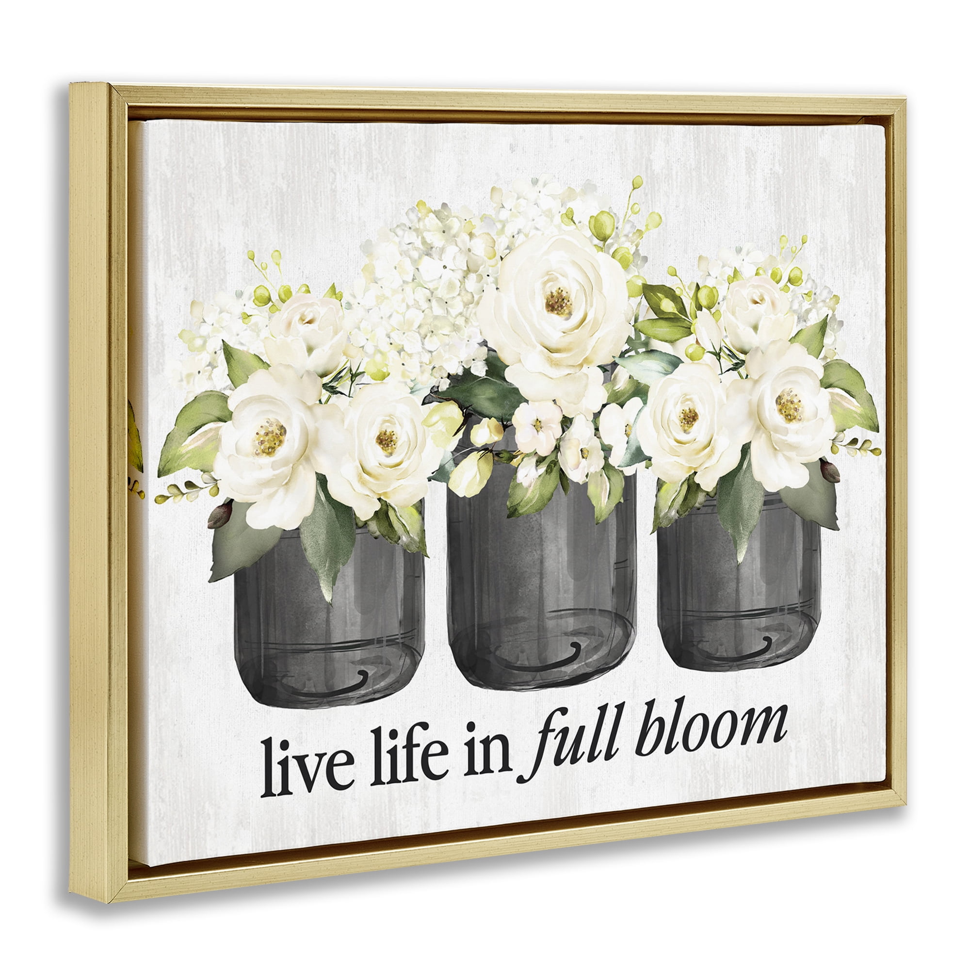 Stupell Industries Life In Full Bloom Botanical & Floral Painting Gold Floater Framed Canvas Art Print Wall Art, 21 x 17
