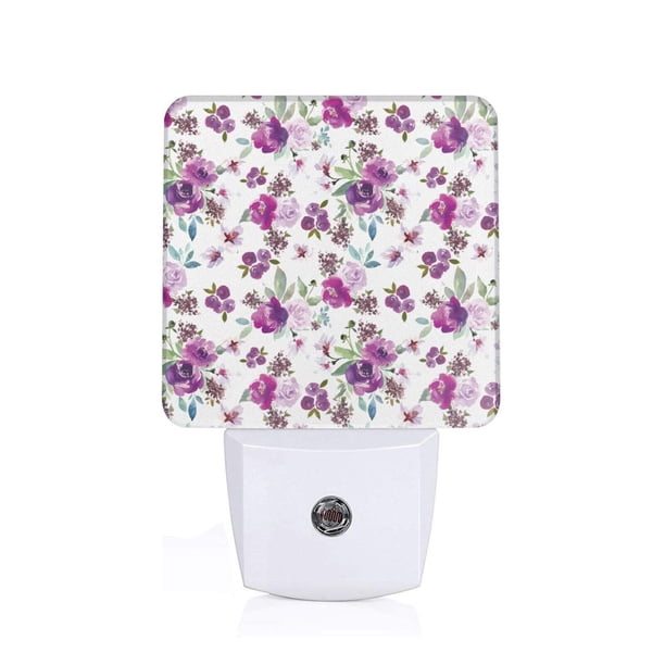 Balery Violets Flowers Luz Nocturna LED con Sensor Automático, Enchufe con Sensor Crepuscular, Luz Suave de 0.5W para Dormitorio, Pasillo, Baño-EU