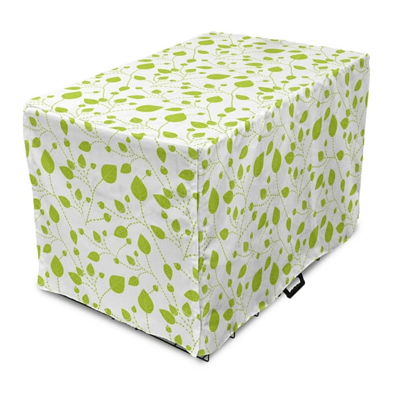 Floral Dog Crate Cover, Flourishing Leaves on Branches Pattern Botanical Nature Themed Spring Feels, Easy to Use Pet Kennel Cover Small Dogs Puppies Kittens, 7 Sizes, Lime Green White, by Ambesonne