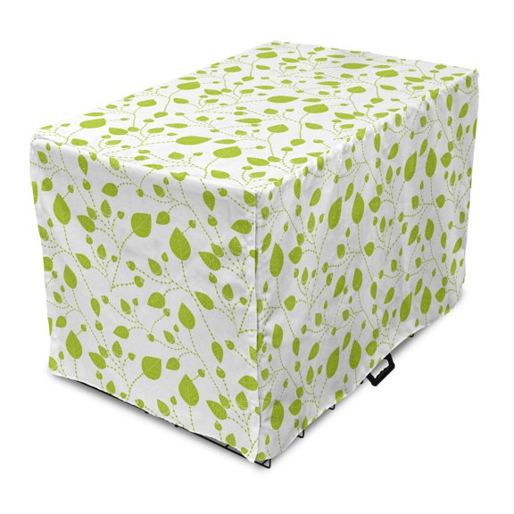 Floral Dog Crate Cover, Flourishing Leaves on Branches Pattern Botanical Nature Themed Spring Feels, Easy to Use Pet Kennel Cover Small Dogs Puppies Kittens, 7 Sizes, Lime Green White, by Ambesonne