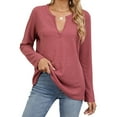 thumbnail image 2 of WCMZJ Women's V Neck Waffle Knit Shirts Long Sleeve Tunic Tops Solid T Shirts Casual Pullover Sweaters Top Red S, 2 of 8